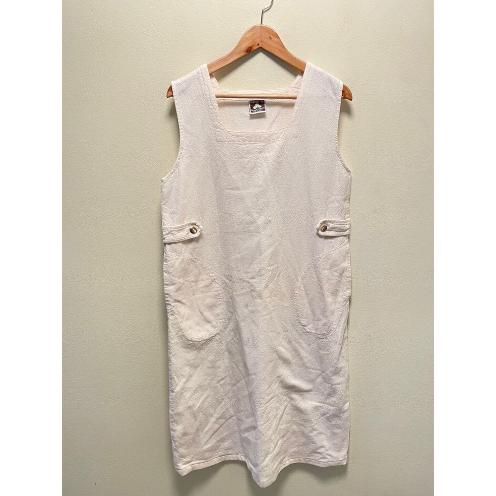 Vintage California Drawstrings Womens Maxi Dress Small Cream Gauzy Lagenlook 70s